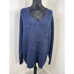 NWT Aerie Womens Blue Boucle Knit V-Neck Sweater M